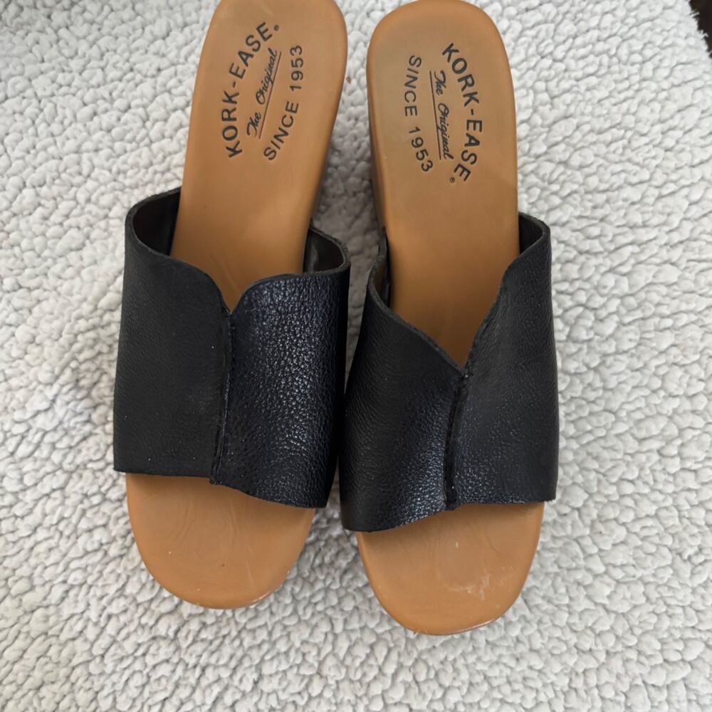 Kork Ease Anthropologie Wooden Black Leather Platform Clogs Size 8 Studded - Picture 5 of 10